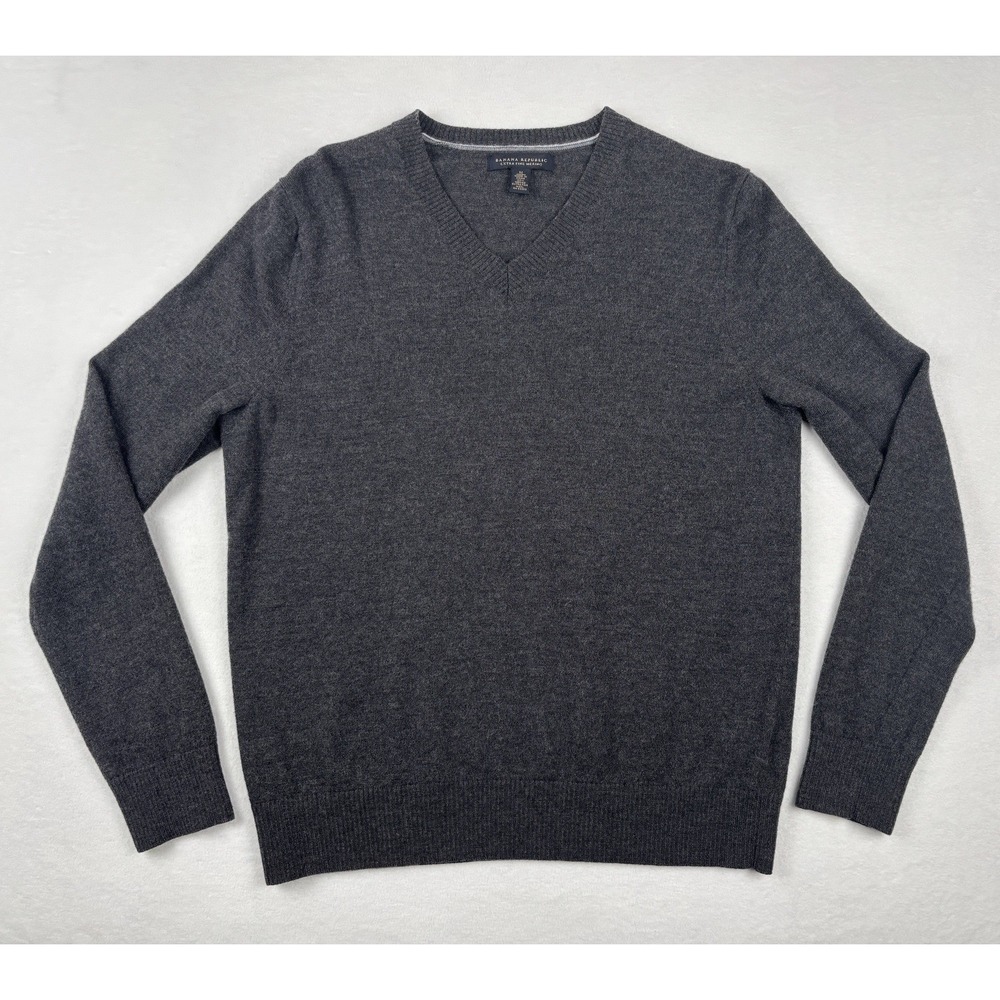 Banana Republic Men's Extra Fine Merino Wool V Neck Gray Size M